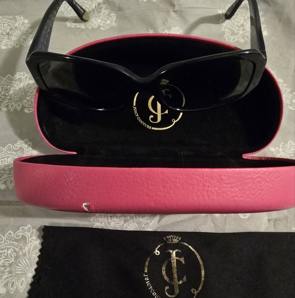 Juicy Couture Pink Sunglasses Case with Dark Blue Sunglasses